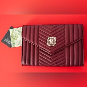 BADGLEY MISCHKA CHEVRON QUILTED CONVERTIBLE CROSSBODY BAG WINE New $99 MSRP